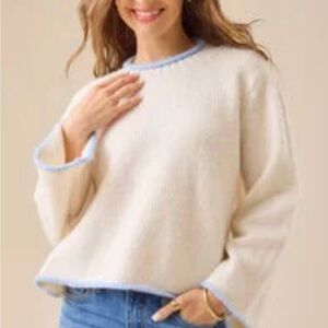 Altar'd State Cream Sweater with Light Blue Accents